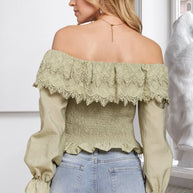 ADORA Smocking Blouse with Eyelet Lace Ruffle-Blouses-Trendsi-[option4]-[option5]-[option6]-[option7]-[option8]-Shop-Boutique-Clothing-for-Women-Online