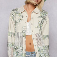 POL Printed Crochet Patchwork Button-Up Shirt-Blouses-Trendsi-Gum Leaf-S-[option4]-[option5]-[option6]-[option7]-[option8]-Shop-Boutique-Clothing-for-Women-Online