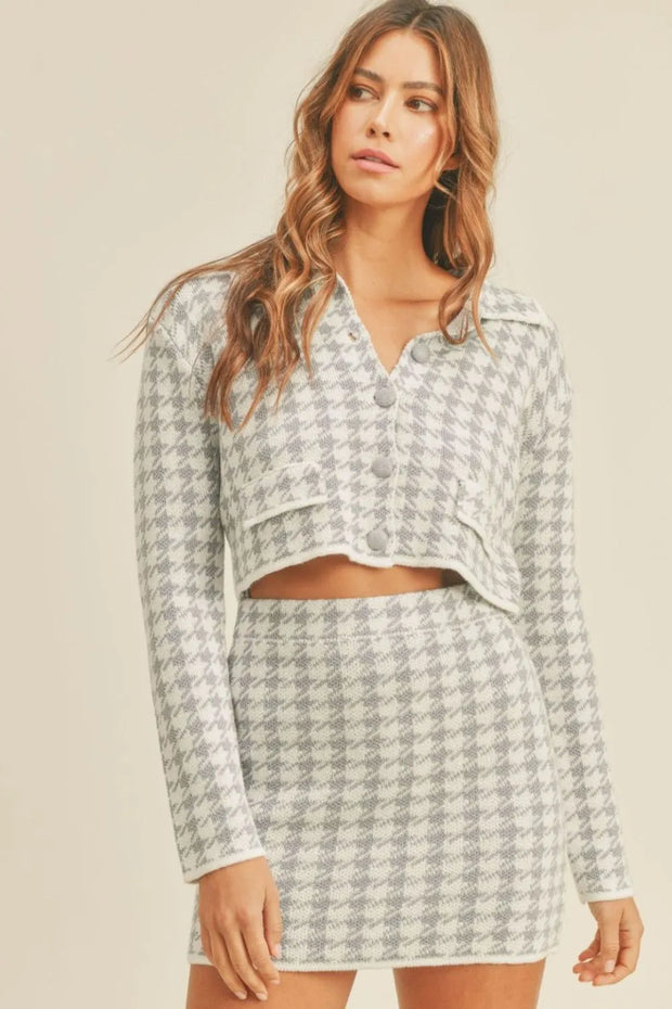 MABLE Houndstooth Cropped Knit Cardigan and Mini Skirt Set-sets-Trendsi-Blue-S-[option4]-[option5]-[option6]-[option7]-[option8]-Shop-Boutique-Clothing-for-Women-Online