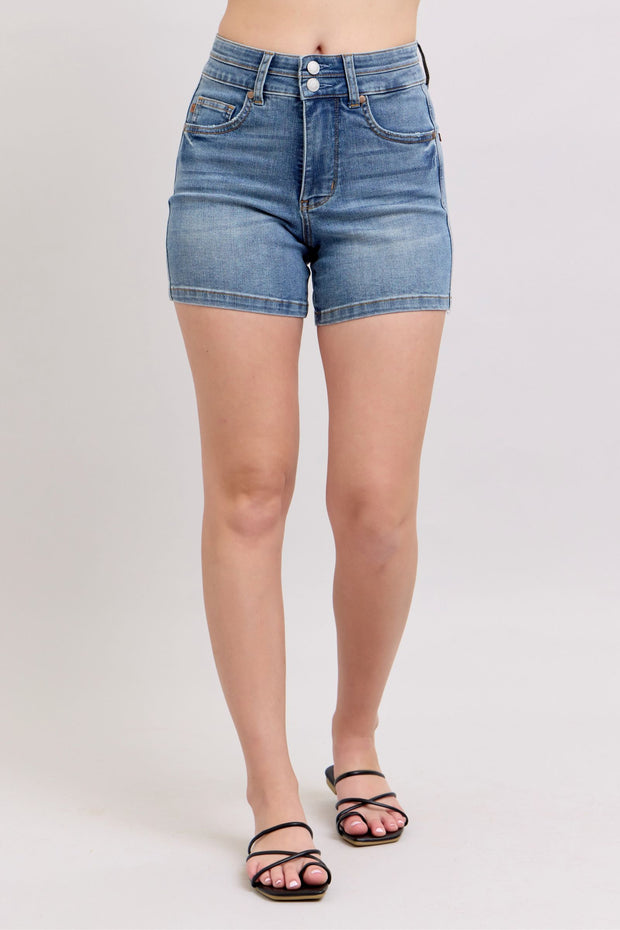 Judy Blue High Rise Tummy Control Denim Shorts-Trendsi-Medium-S-[option4]-[option5]-[option6]-[option7]-[option8]-Shop-Boutique-Clothing-for-Women-Online