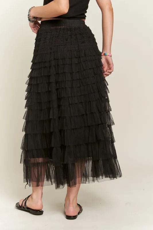 ADORA Elastic Waist Layered Mesh Midi Skirt-Skirts-Trendsi-[option4]-[option5]-[option6]-[option7]-[option8]-Shop-Boutique-Clothing-for-Women-Online