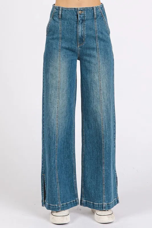 Mittoshop Medium Wash Seam Detail Wide Leg Denim Jeans-Jeans-Trendsi-[option4]-[option5]-[option6]-[option7]-[option8]-Shop-Boutique-Clothing-for-Women-Online