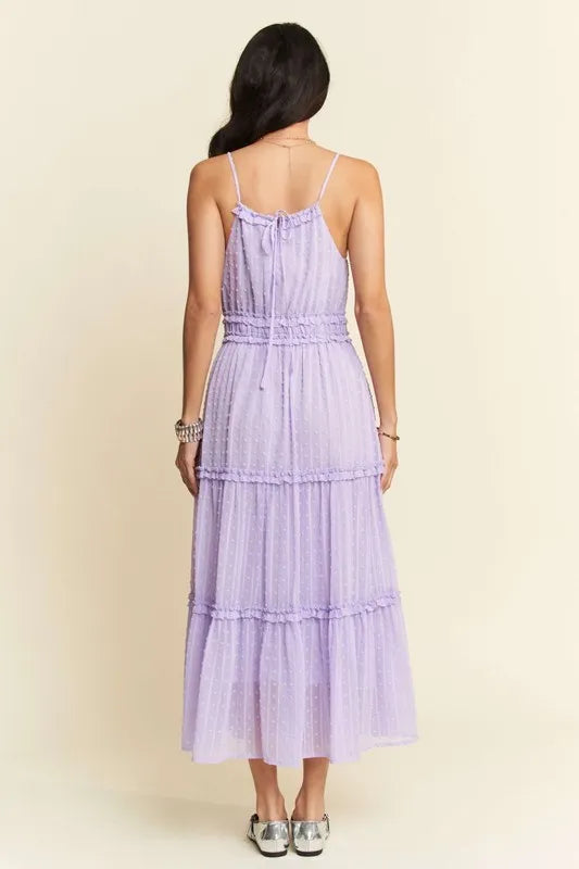 Davi & Dani Texture Swiss Dot Ruffle Square Neck Midi Dress-Dresses-Trendsi-[option4]-[option5]-[option6]-[option7]-[option8]-Shop-Boutique-Clothing-for-Women-Online