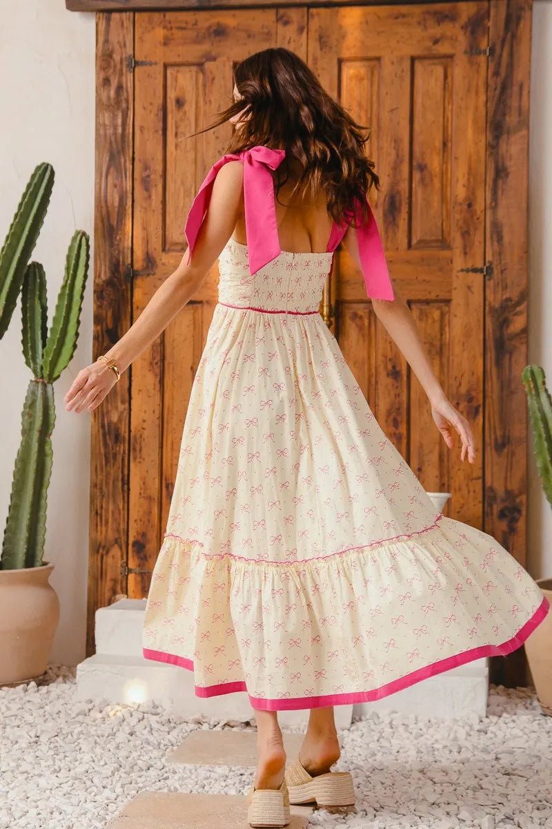 SO ME Ribbon Flowy Maxi Dress with Contrast Trim-Dresses-Trendsi-[option4]-[option5]-[option6]-[option7]-[option8]-Shop-Boutique-Clothing-for-Women-Online