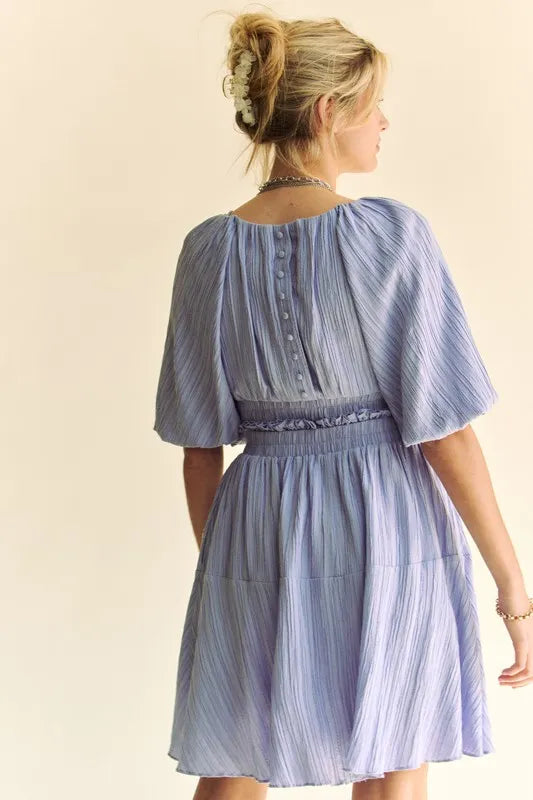 Davi & Dani Back Button Puff Sleeve Mini Dress-Dresses-Trendsi-[option4]-[option5]-[option6]-[option7]-[option8]-Shop-Boutique-Clothing-for-Women-Online