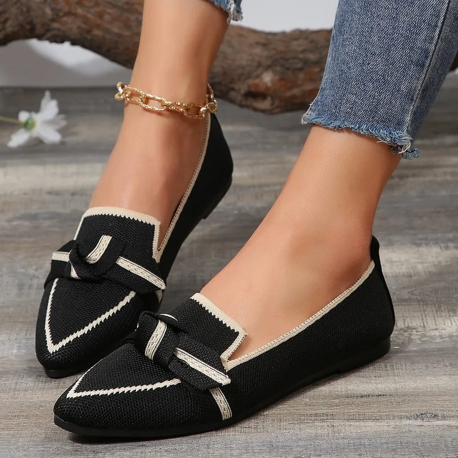 Bow Contrast Trim Point Toe Loafers-Flats-Trendsi-Black-36(US5)-[option4]-[option5]-[option6]-[option7]-[option8]-Shop-Boutique-Clothing-for-Women-Online