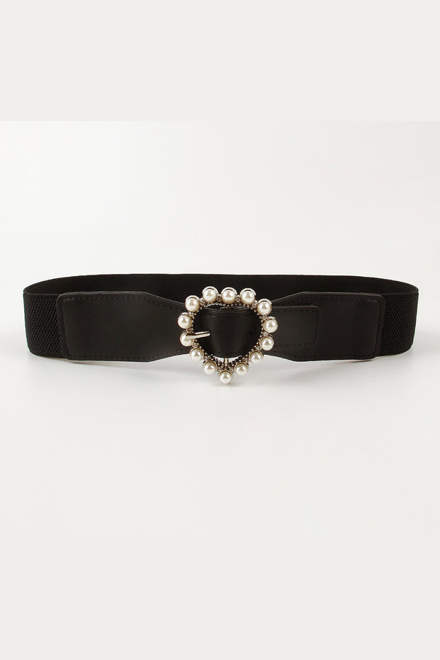 Pearl Heart Buckle Elastic Belt-Belts-Trendsi-Black-One Size-[option4]-[option5]-[option6]-[option7]-[option8]-Shop-Boutique-Clothing-for-Women-Online