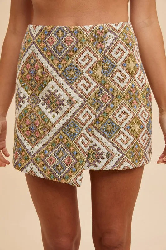 Annie Wear Ethic Woven Jacquard Wrap Mini Skirt-Skirts-Trendsi-[option4]-[option5]-[option6]-[option7]-[option8]-Shop-Boutique-Clothing-for-Women-Online