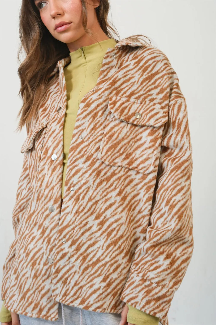 HYFVE Zebra Print Snap Down Long Sleeve Shacket-Jacket-Trendsi-Camel-S-[option4]-[option5]-[option6]-[option7]-[option8]-Shop-Boutique-Clothing-for-Women-Online