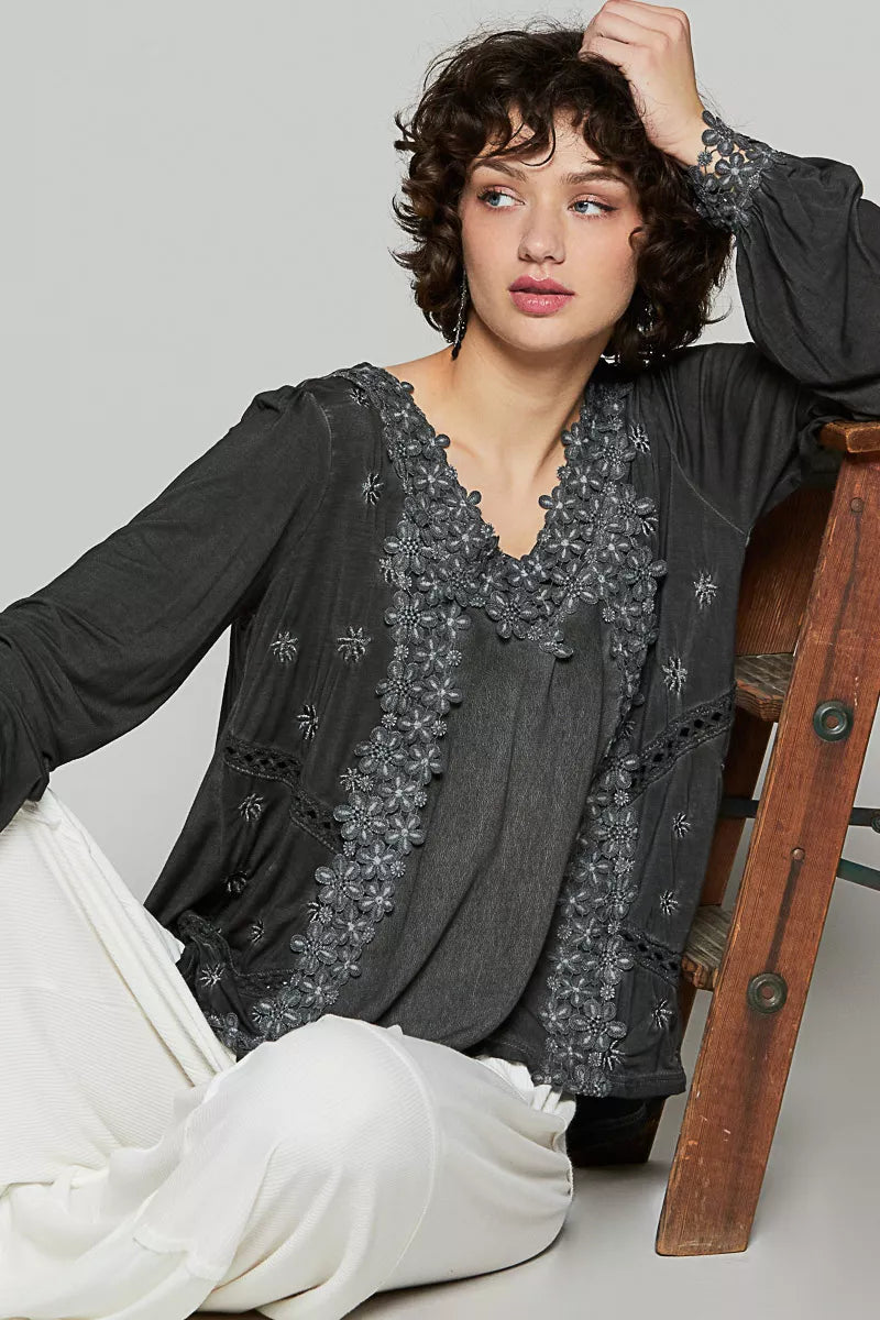 POL Floral Embroidery Woven Top with Lace Trim-Blouses-Trendsi-[option4]-[option5]-[option6]-[option7]-[option8]-Shop-Boutique-Clothing-for-Women-Online