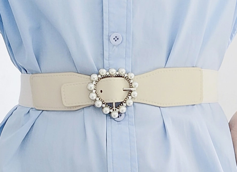 Pearl Heart Buckle Elastic Belt-Belts-Trendsi-[option4]-[option5]-[option6]-[option7]-[option8]-Shop-Boutique-Clothing-for-Women-Online