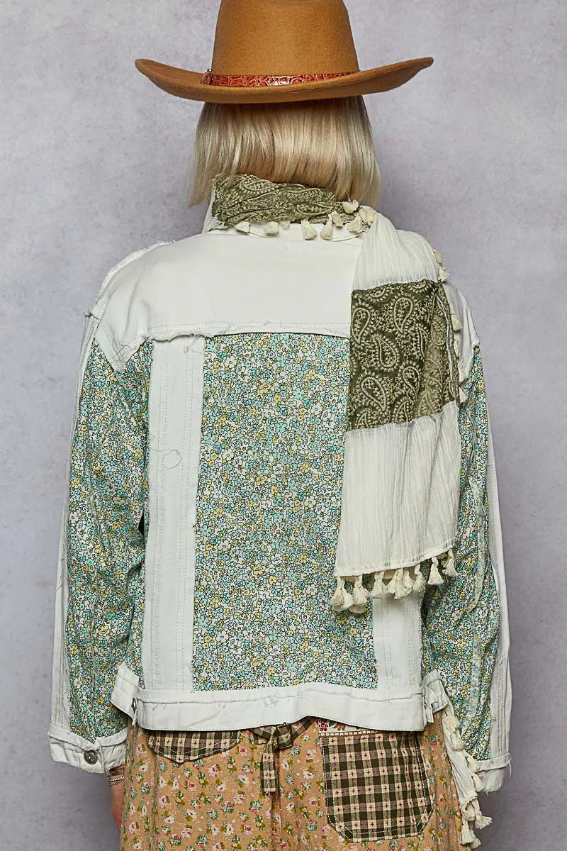 POL Button Down Patchwork Denim Jacket with Floral Print Details-Coats & Jackets-Trendsi-[option4]-[option5]-[option6]-[option7]-[option8]-Shop-Boutique-Clothing-for-Women-Online