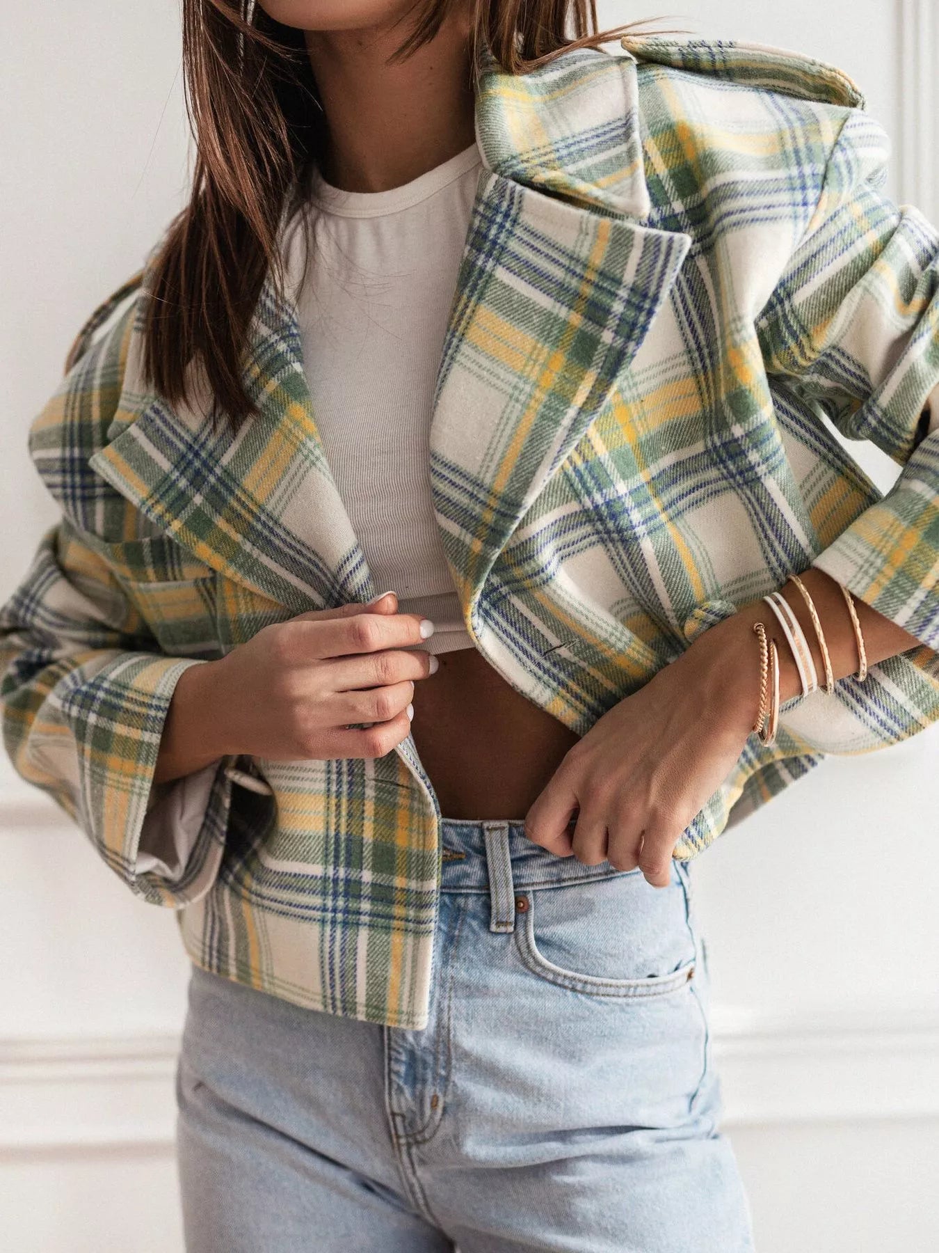 Plaid Lapel Collar Cropped Outerwear-jacket-Trendsi-Yellow And Blue Plaid-S-[option4]-[option5]-[option6]-[option7]-[option8]-Shop-Boutique-Clothing-for-Women-Online