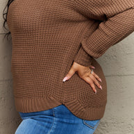 Zenana Breezy Days Plus Size High Low Waffle Knit Sweater-Sweaters-Trendsi-[option4]-[option5]-[option6]-[option7]-[option8]-Shop-Boutique-Clothing-for-Women-Online