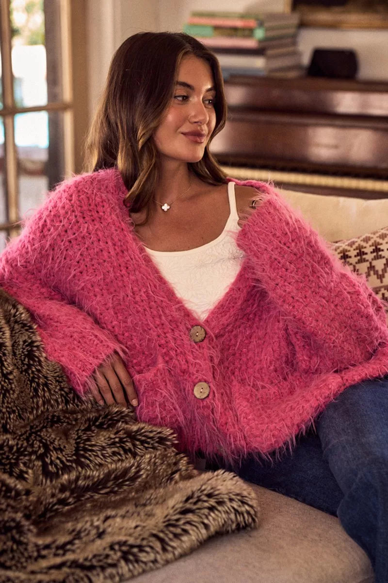 SO ME Soft Touch Hairy Loose Fit Cozy Sweater Cardigan-Cardigans-Trendsi-[option4]-[option5]-[option6]-[option7]-[option8]-Shop-Boutique-Clothing-for-Women-Online