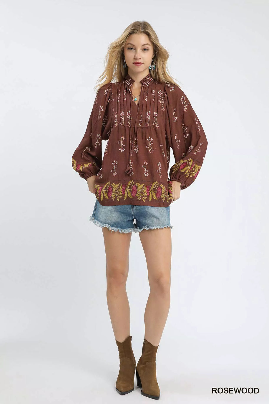 Umgee Floral Boho Peasant Blouse-Blouses-Trendsi-[option4]-[option5]-[option6]-[option7]-[option8]-Shop-Boutique-Clothing-for-Women-Online