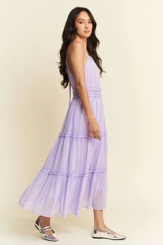 Davi & Dani Texture Swiss Dot Ruffle Square Neck Midi Dress-Dresses-Trendsi-[option4]-[option5]-[option6]-[option7]-[option8]-Shop-Boutique-Clothing-for-Women-Online