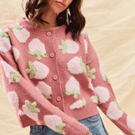 SO ME Strawberry Fruit All Over Button Sweater Cardigan-Cardigan-Trendsi-[option4]-[option5]-[option6]-[option7]-[option8]-Shop-Boutique-Clothing-for-Women-Online