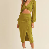 MABLE Front Twisted Knit Top and Midi Skirt Set-two piece set-Trendsi-Moss Green-S-[option4]-[option5]-[option6]-[option7]-[option8]-Shop-Boutique-Clothing-for-Women-Online
