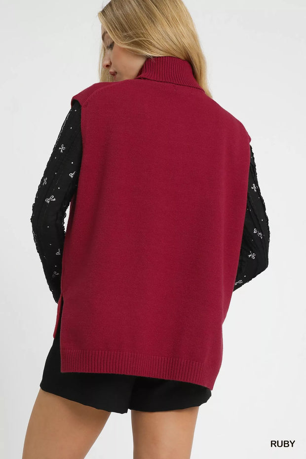 Umgee High-Low Turtleneck Sleeveless Sweater Top-sweater-Trendsi-[option4]-[option5]-[option6]-[option7]-[option8]-Shop-Boutique-Clothing-for-Women-Online
