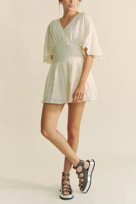 Davi & Dani Batwing Sleeve Waist Belt Romper-Jumpsuits & Rompers-Trendsi-[option4]-[option5]-[option6]-[option7]-[option8]-Shop-Boutique-Clothing-for-Women-Online