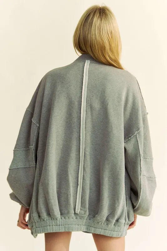 Davi & Dani Exposed Seam Zip Up Dropped Shoulder Jacket-Jacket-Trendsi-[option4]-[option5]-[option6]-[option7]-[option8]-Shop-Boutique-Clothing-for-Women-Online