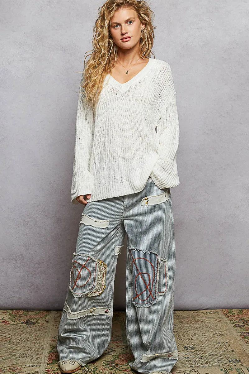 POL Oversized V-Neck Knit Top-Blouses-Trendsi-[option4]-[option5]-[option6]-[option7]-[option8]-Shop-Boutique-Clothing-for-Women-Online
