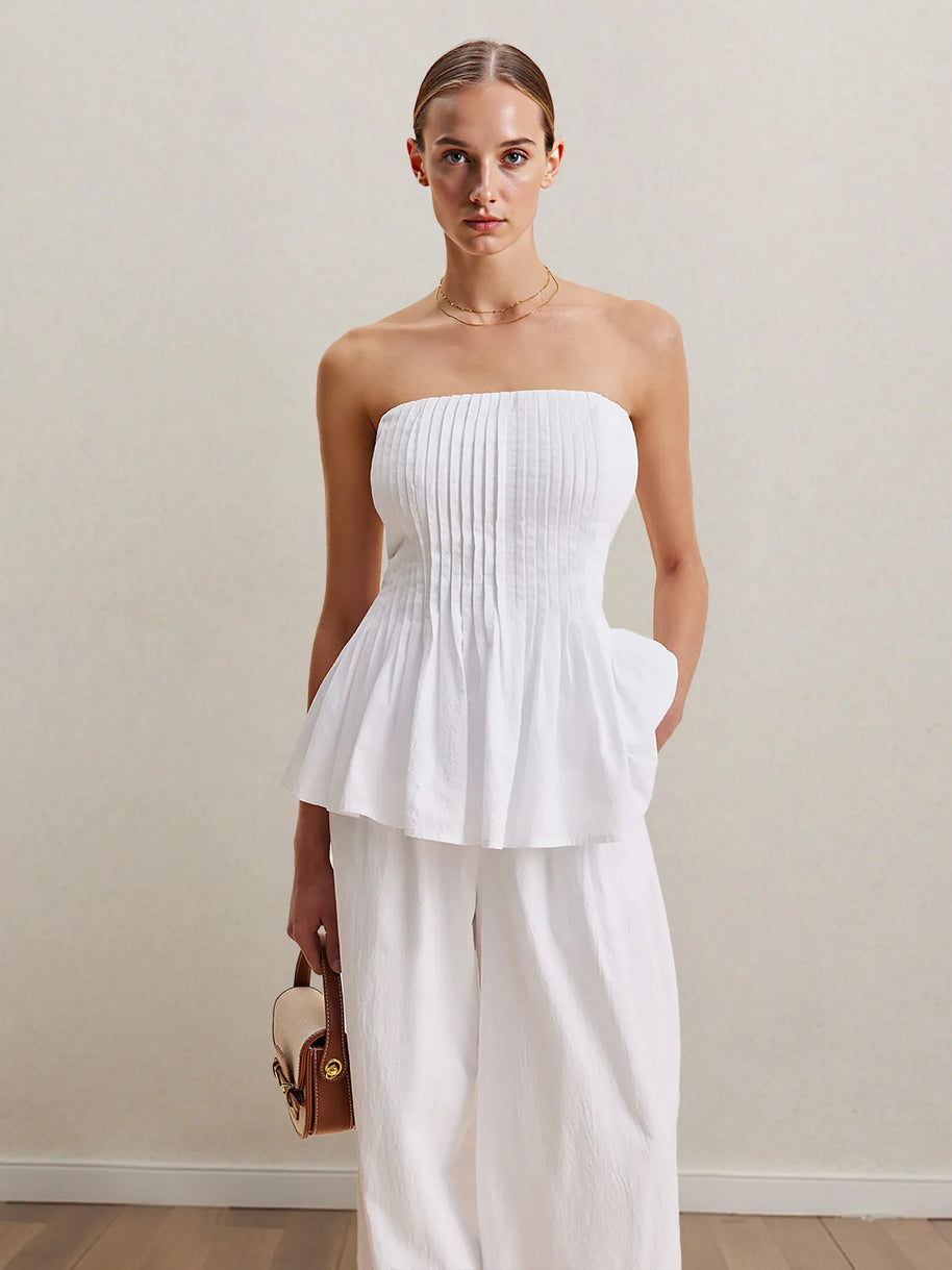Strapless Peplum Top and Wide Leg Pants Set-Sets-Trendsi-[option4]-[option5]-[option6]-[option7]-[option8]-Shop-Boutique-Clothing-for-Women-Online