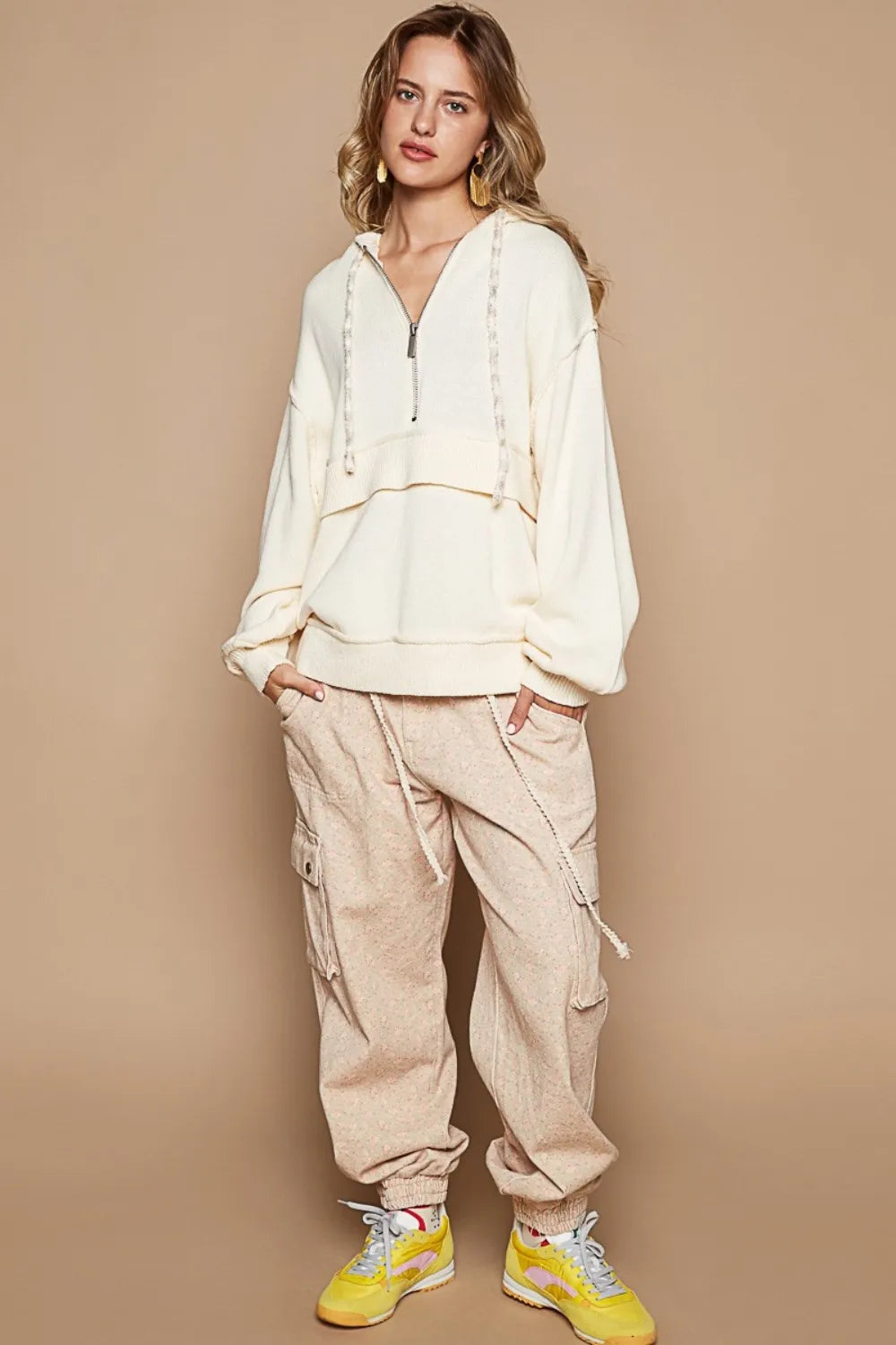 POL Half Zip Drop Shoulder Hooded Sweater-Sweaters-Trendsi-[option4]-[option5]-[option6]-[option7]-[option8]-Shop-Boutique-Clothing-for-Women-Online