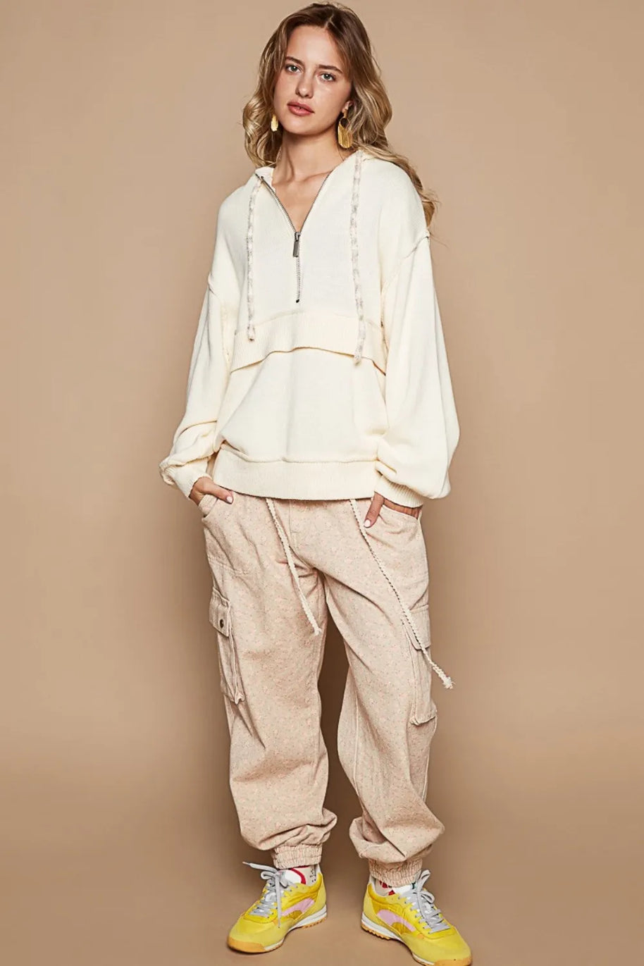POL Half Zip Drop Shoulder Hooded Sweater-Sweaters-Trendsi-[option4]-[option5]-[option6]-[option7]-[option8]-Shop-Boutique-Clothing-for-Women-Online
