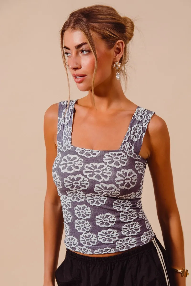 SO ME Two Tone Floral Seamless Tank Top-Tank Tops & Camis-Trendsi-[option4]-[option5]-[option6]-[option7]-[option8]-Shop-Boutique-Clothing-for-Women-Online