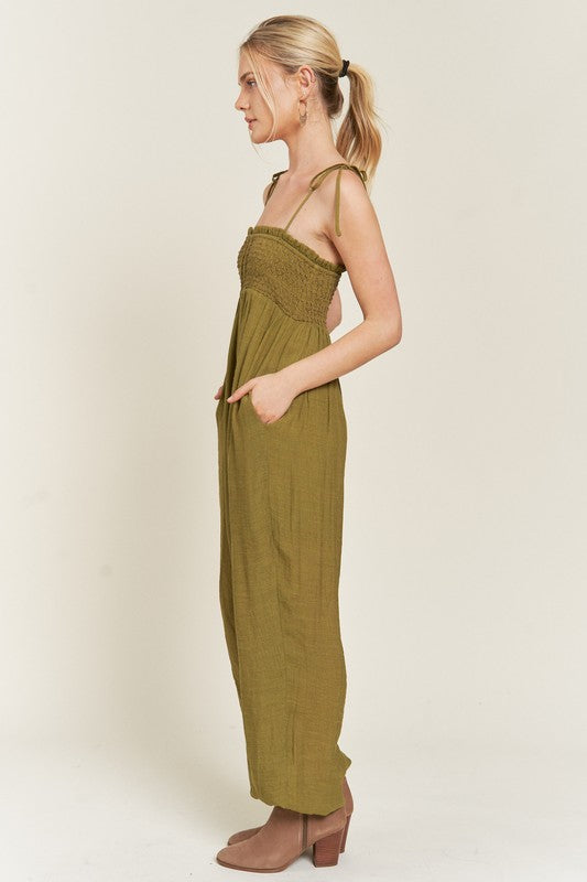 SMOCKED TIE STRAP JUMPSUIT-Jade By Jane-[option4]-[option5]-[option6]-[option7]-[option8]-Shop-Boutique-Clothing-for-Women-Online