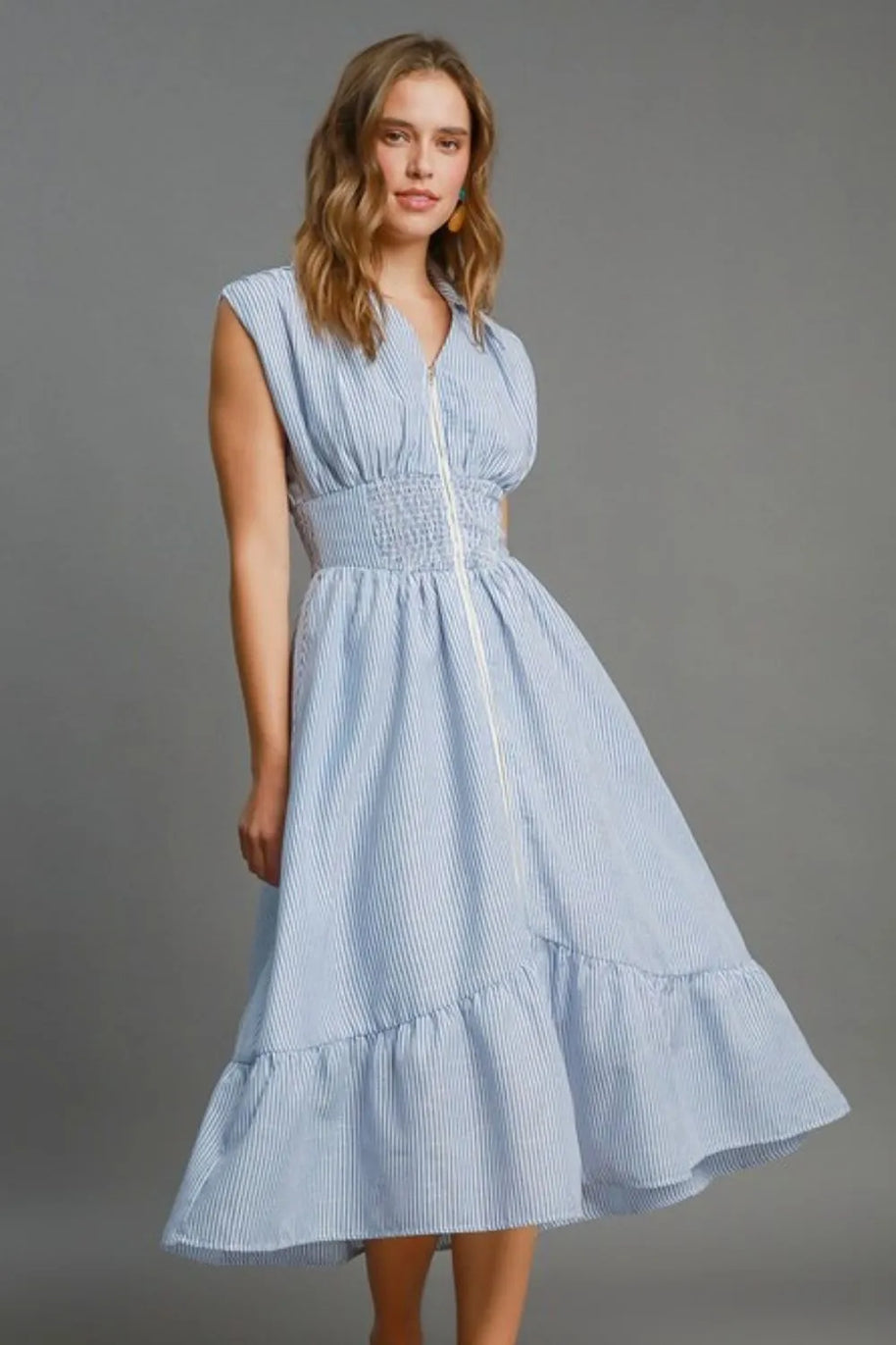 Umgee Full Size Striped Midi Dress with Smocked Waist Plus Size-Dresses-Trendsi-Light Blue-S-[option4]-[option5]-[option6]-[option7]-[option8]-Shop-Boutique-Clothing-for-Women-Online