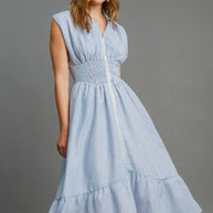 Umgee Full Size Striped Midi Dress with Smocked Waist Plus Size-Dresses-Trendsi-Light Blue-S-[option4]-[option5]-[option6]-[option7]-[option8]-Shop-Boutique-Clothing-for-Women-Online