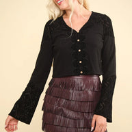 VERY J V-Neck Lace Detail Button Down Crop Ribbed Knit Top-Crop Tops-Trendsi-Black-S-[option4]-[option5]-[option6]-[option7]-[option8]-Shop-Boutique-Clothing-for-Women-Online
