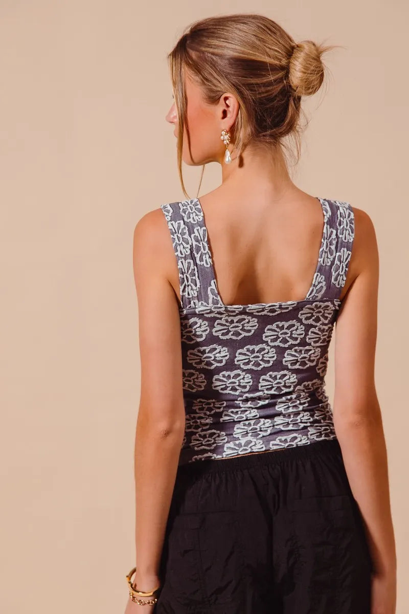 SO ME Two Tone Floral Seamless Tank Top-Tank Tops & Camis-Trendsi-[option4]-[option5]-[option6]-[option7]-[option8]-Shop-Boutique-Clothing-for-Women-Online