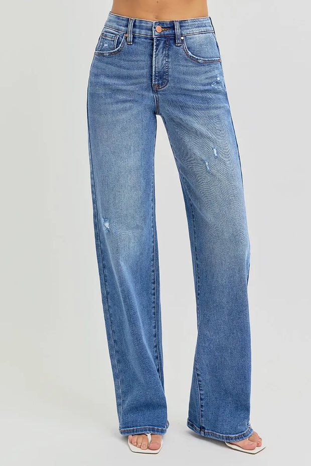 RISEN Tummy Control Elastic Band High Rise Wide Jeans-Trendsi-[option4]-[option5]-[option6]-[option7]-[option8]-Shop-Boutique-Clothing-for-Women-Online