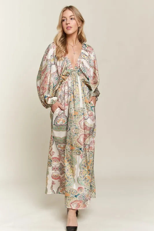 ADORA Printed V-Neck Batwing Sleeve Dress-Dresses-Trendsi-[option4]-[option5]-[option6]-[option7]-[option8]-Shop-Boutique-Clothing-for-Women-Online