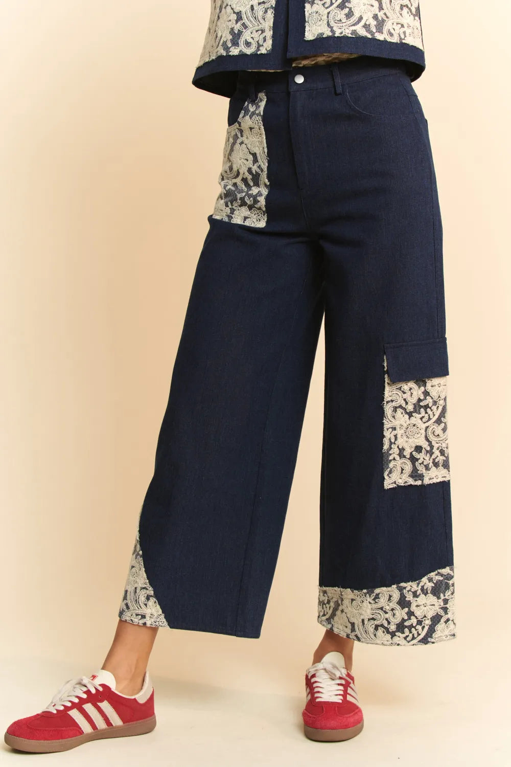 Davi & Dani Lace Applique Wide Leg Jeans-Jeans-Trendsi-Dark-S-[option4]-[option5]-[option6]-[option7]-[option8]-Shop-Boutique-Clothing-for-Women-Online