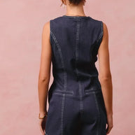 SO ME Button Up Front Washed Denim Sleeveless Romper-Rompers-Trendsi-[option4]-[option5]-[option6]-[option7]-[option8]-Shop-Boutique-Clothing-for-Women-Online