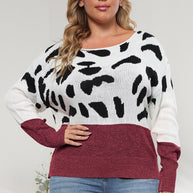 Plus Size Leopard Round Neck Long Sleeve Sweater-Sweaters-Trendsi-Wine-L-[option4]-[option5]-[option6]-[option7]-[option8]-Shop-Boutique-Clothing-for-Women-Online