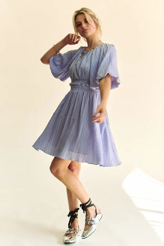 Davi & Dani Back Button Puff Sleeve Mini Dress-Dresses-Trendsi-Lavender-S-[option4]-[option5]-[option6]-[option7]-[option8]-Shop-Boutique-Clothing-for-Women-Online