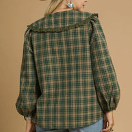 Umgee Full Size Plaid Ruffle Collar Blouse-Blouses-Trendsi-[option4]-[option5]-[option6]-[option7]-[option8]-Shop-Boutique-Clothing-for-Women-Online