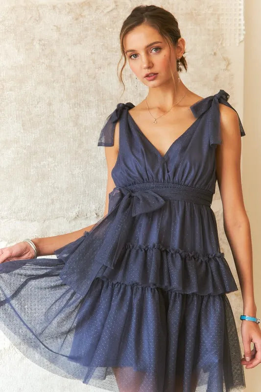 ADORA Tie Shoulder Polka Dot Mesh Dress-Dresses-Trendsi-Dark Navy-S-[option4]-[option5]-[option6]-[option7]-[option8]-Shop-Boutique-Clothing-for-Women-Online