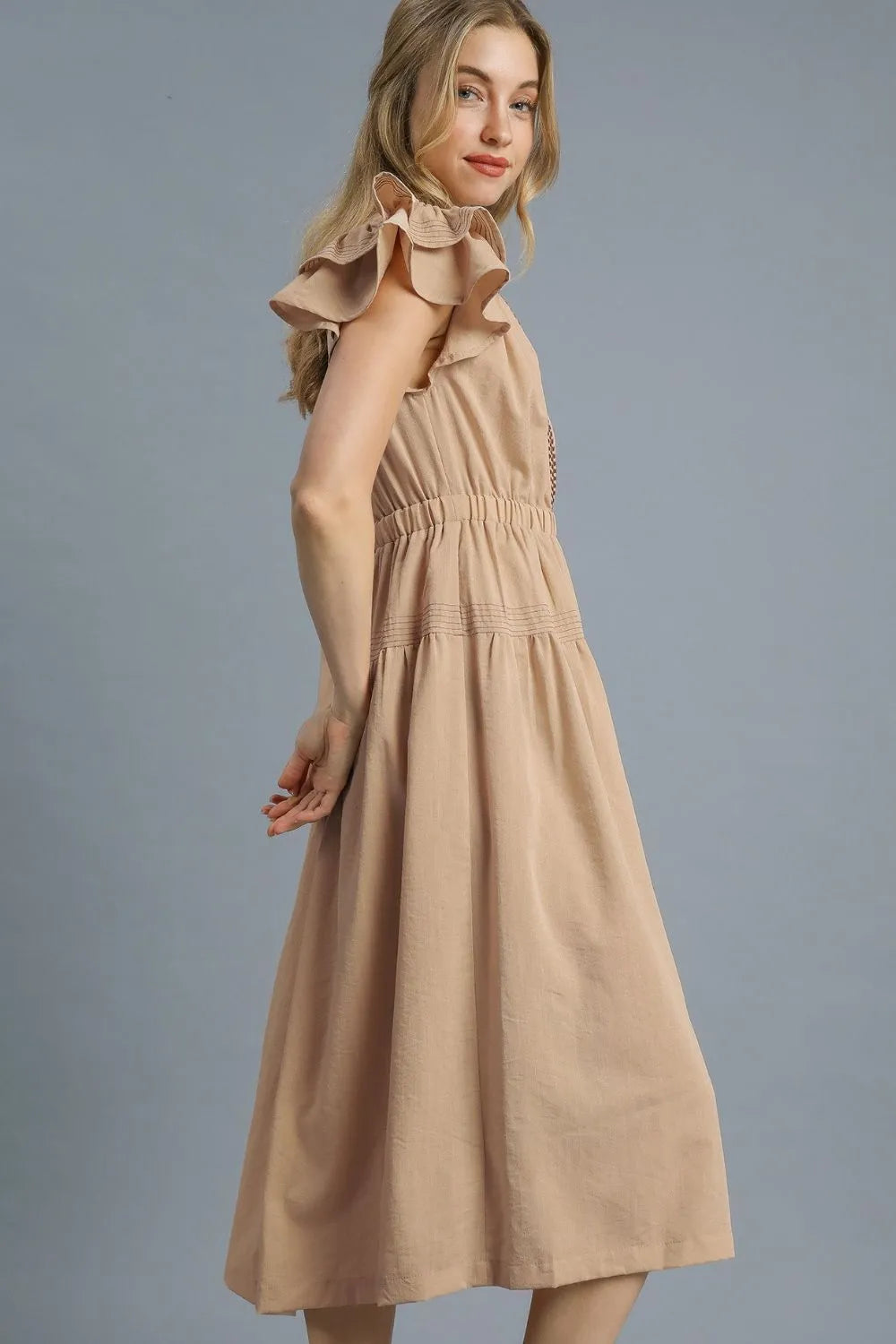Umgee Ruffled Cap Sleeve Midi Dress with Contrast Trim Detail-Dresses-Trendsi-[option4]-[option5]-[option6]-[option7]-[option8]-Shop-Boutique-Clothing-for-Women-Online