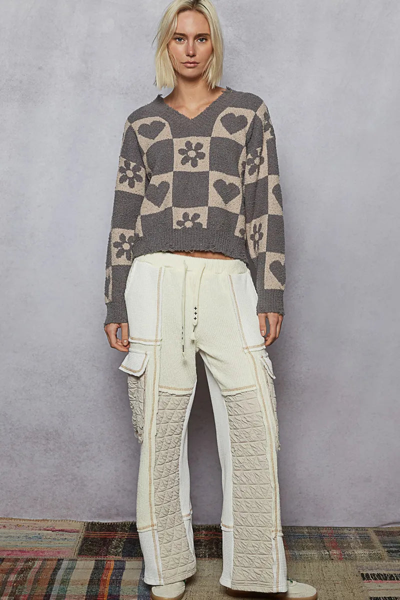 POL V-Neck Heart Pattern Checkered Sweater-Sweaters-Trendsi-[option4]-[option5]-[option6]-[option7]-[option8]-Shop-Boutique-Clothing-for-Women-Online