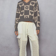 POL V-Neck Heart Pattern Checkered Sweater-Sweaters-Trendsi-[option4]-[option5]-[option6]-[option7]-[option8]-Shop-Boutique-Clothing-for-Women-Online