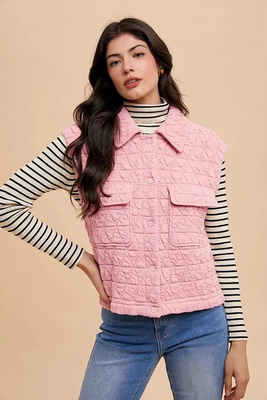 Annie Wear Texture Quilted Snap Down Vest Coat-Vest-Trendsi-[option4]-[option5]-[option6]-[option7]-[option8]-Shop-Boutique-Clothing-for-Women-Online