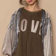 POL Balloon Sleeve French Terry Sweatshirt with Sequin Tassel-Sweatshirts-Trendsi-OLIVE/BEIGE-S-[option4]-[option5]-[option6]-[option7]-[option8]-Shop-Boutique-Clothing-for-Women-Online