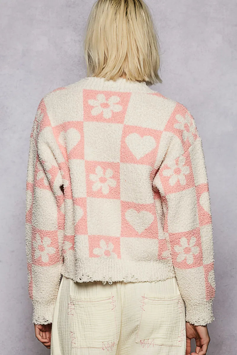 POL V-Neck Heart Pattern Checkered Sweater-Sweaters-Trendsi-[option4]-[option5]-[option6]-[option7]-[option8]-Shop-Boutique-Clothing-for-Women-Online